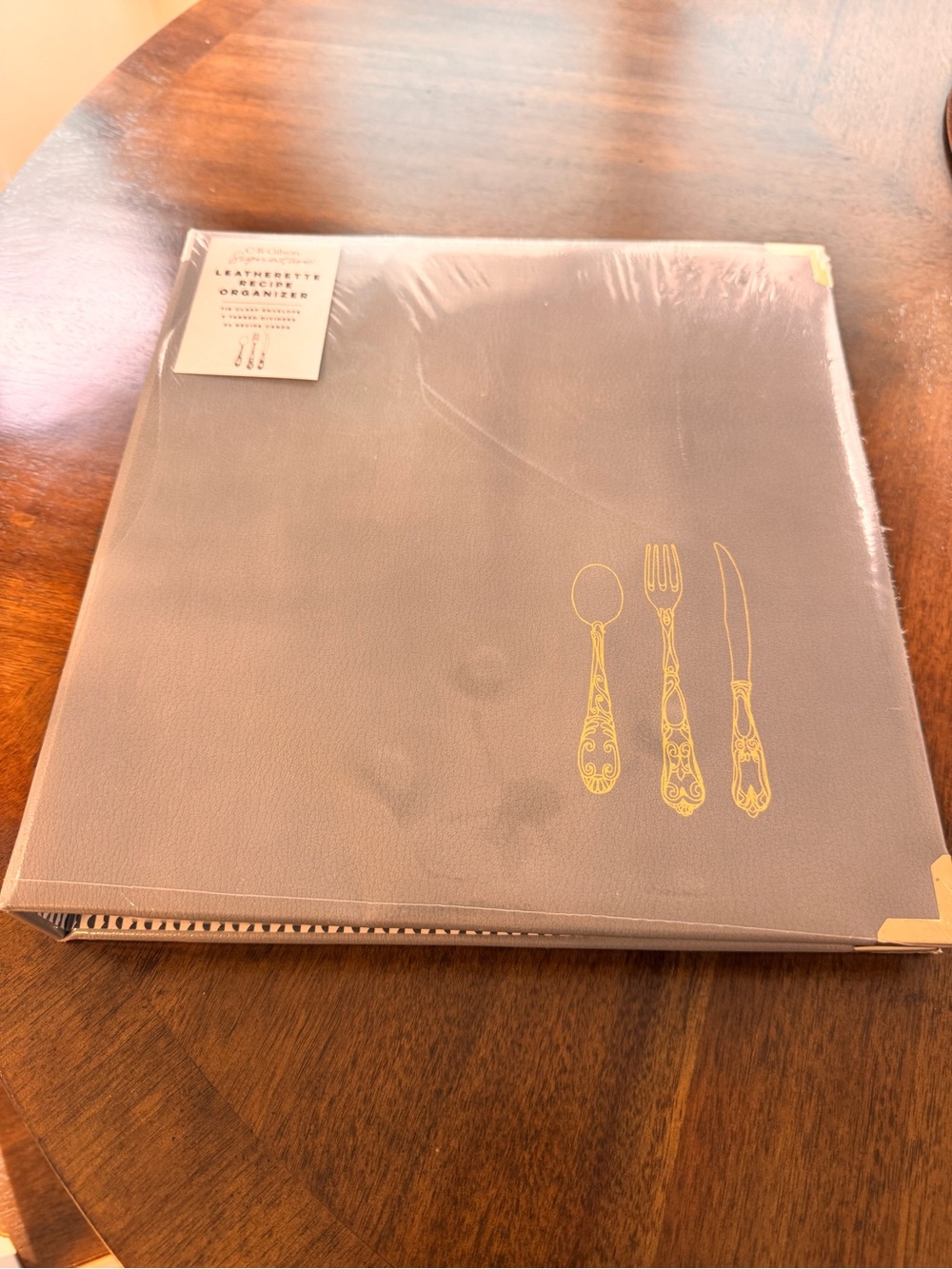 NEW CR Gibson Leatherette Recipe Binder Gray Gold 24 Recipe Cards 9 Dividers